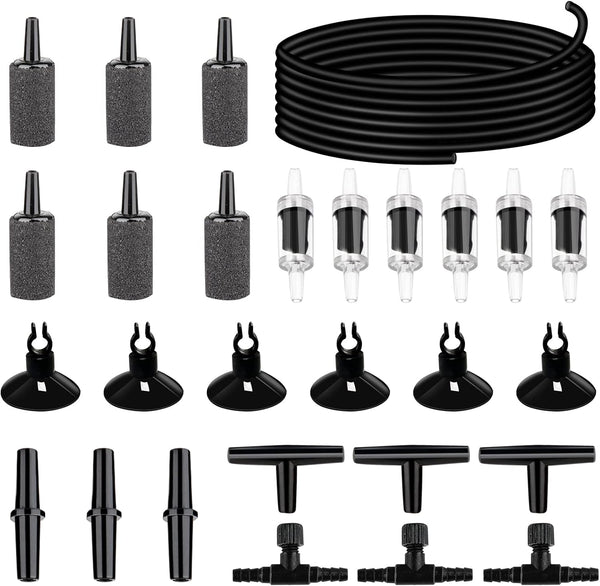 19.68 feet Black Aquarium Airline Tubing with 6 Air Stones and Check Valves for Fish Tank
