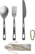Titanium Utensils Set, Ultra-light Spoon Fork Knife with Carabiner for Camping and Travel