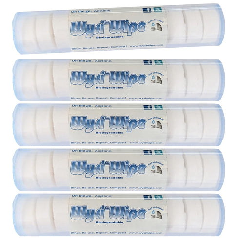 Multi-Purpose 9x9” Expandable Wipes with Travel Tubes - Pack of 5 Tubes (60 Tabs Total) - All Natural Reusable Wipes