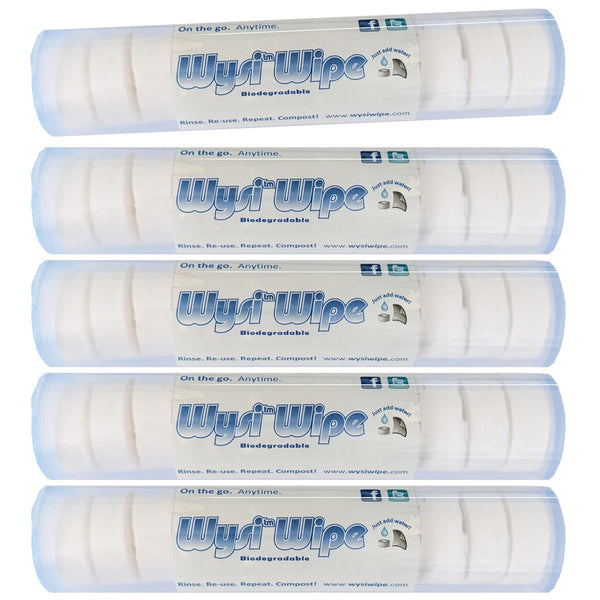 Multi-Purpose 9x9” Expandable Wipes with Travel Tubes - Pack of 5 Tubes (60 Tabs Total) - All Natural Reusable Wipes