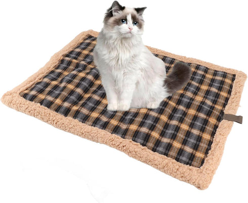 Self Warming Cat Bed - Washable Double Sided Lamb Wool Plaid Mat for Large, Medium, Small Dogs and Cats, Travel or Home