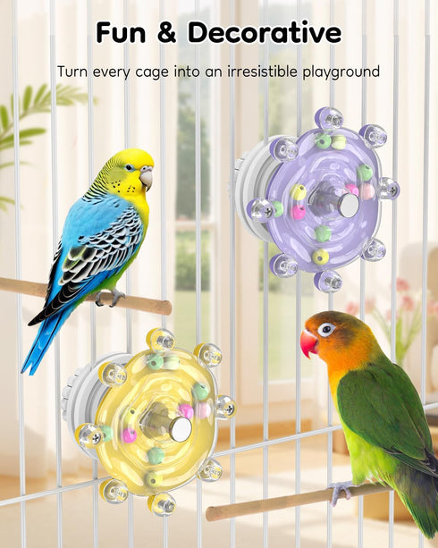 2 Pawfly Pcs Bird Toys for Parakeets, Colorful Spinning Wheel Chew Toys, Interactive Spinner Rattle Parrot Toys