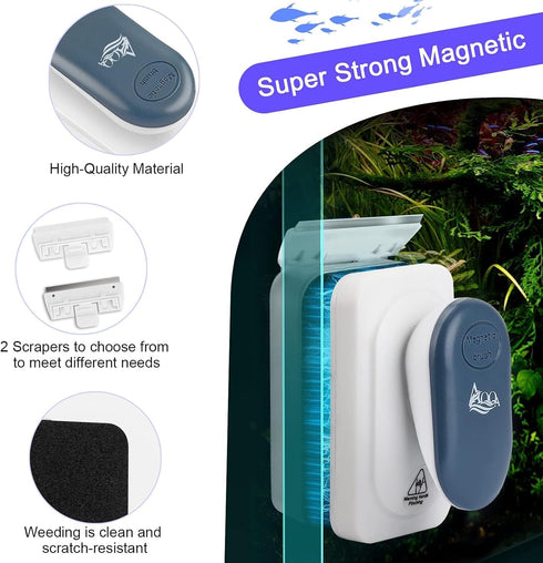 AQQA Aquarium Strong Magnetic Cleaner Brush, Fish Tank Glass Algae Magnet Cleaning Tool with Detachable Scraper