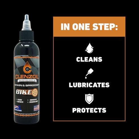4 oz 0.5 oz Clenzoil Chain & Sprocket Cleaning Kit - Chain Cleaner Lubricant Protectant (CLP) - Wet Lube Application