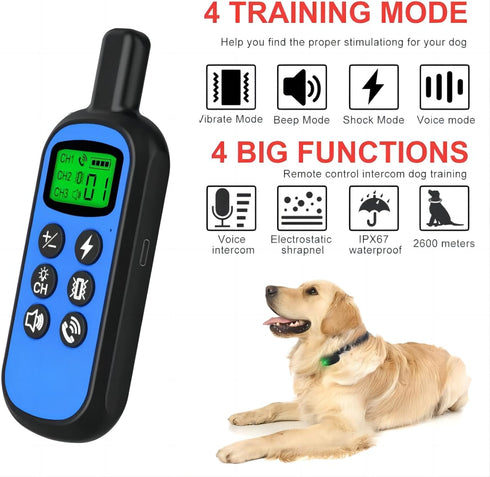CW-008 Dog Training Collar with Walkie-Talkie, Voice Commands, 4 Training Modes, Remote Control 2600 Ft