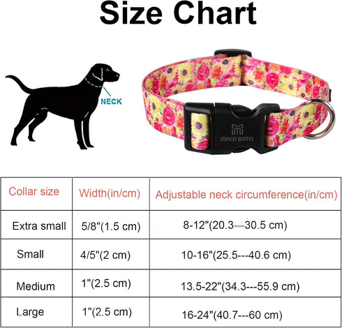 Maca Bates Designer Cute Dog Collar with Rose Flower, Spring Collars for Small, Medium, Large Chihuahua and Pitbull