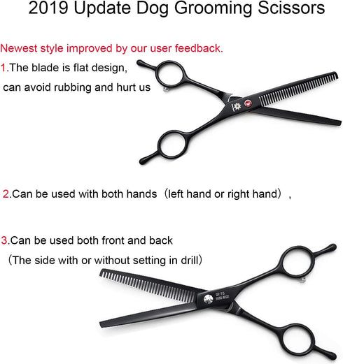 Dream Reach 7.0 Inch Professional Pet Cat Dog Grooming Shears Scissor Kit, Straight, Curved, Thinning