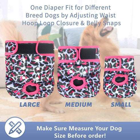 Leekalos Reusable Washable Dog Diapers Female, 3 Pack, Highly Absorbent Size Adjustable Puppy Diapers (Large, Leopard)