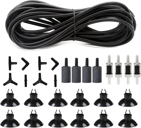 ALEGI 25 Feet 3/16 Inch Standard Aquarium Silicone Airline Tubing with Air Stones and Connectors for Fish Tank