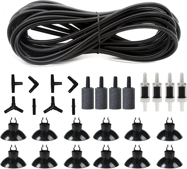 ALEGI 25 Feet 3/16 Inch Standard Aquarium Silicone Airline Tubing with Air Stones and Connectors for Fish Tank