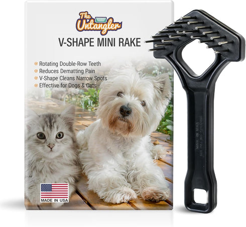 Mini-Rake V-Shape Double Row Rotating Teeth for Dematting Dogs and Cats