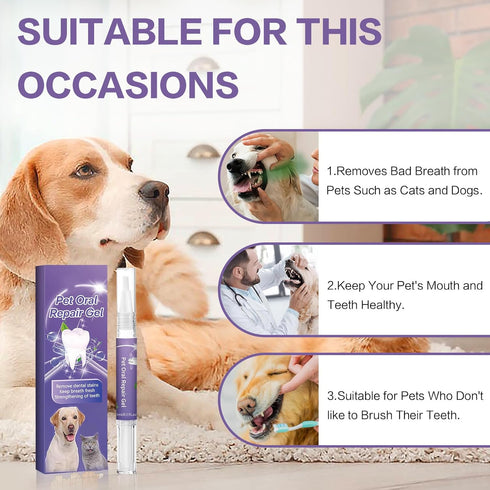 YILEST (3Pcs) Pet Oral Repair Gel - Pet Oral Restoration Whitening Gel, Cleaner Teeth & Fresher Breath, Without