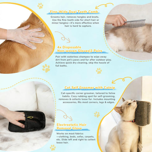 Yonvelt 10Pcs Set 100ml Gift-Set Mist Spray Brush Kit for Cats & Dogs, Hair Health & Grooming with Waterless Shampoo