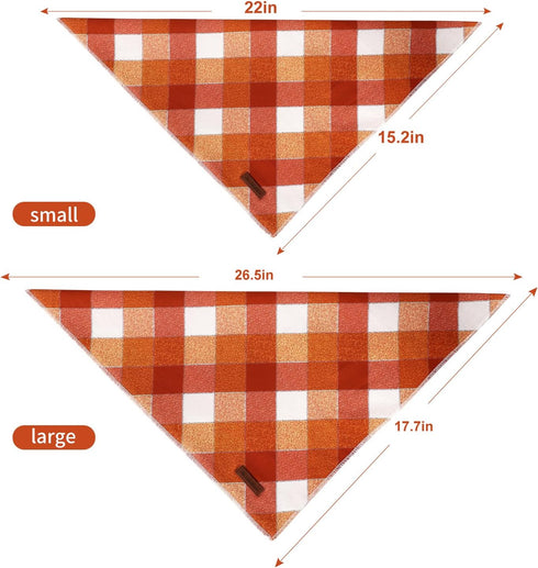 MR. CHUBBYFACE Fall Orange Plaid Dog Bandanas - Reversible Triangle Bibs for Dogs & Cats