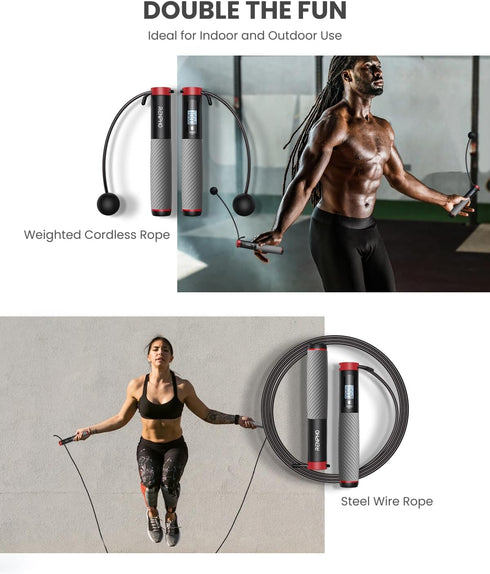 RENPHO Cordless Weighted Jump Rope with Counter, Smart Skipping Rope for Fitness, Crossfit, Gym, Home Workout