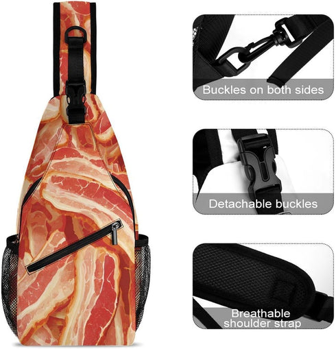 Generic Backpack 38x20cm Raw Bacon Crossbody Sling Bags Travel Chest Bag Casual Shoulder