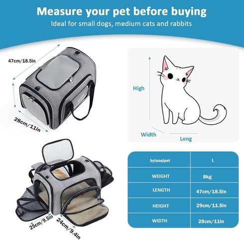 4 Sides Expandable Cat Travel Bag, Airline Approved Collapsible Soft-Sided Carrier for Kittens & Small Animals