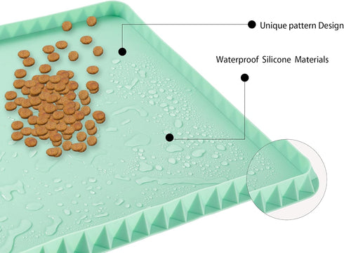 X-Haibei Large Silicone Cat Dog Food Mat 24 x 16 Inch, Waterproof Feeding Mat with Edges for Floor Table