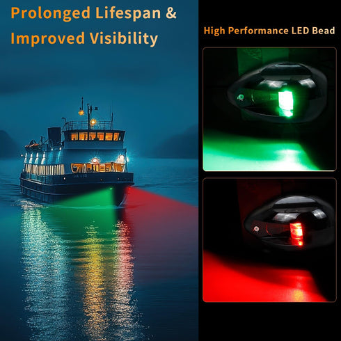 IP67 HERCOO Boat Navigation Lights LED Bow Lights for Boats, Waterproof Red and Green Marine Navigation Lights for Bow