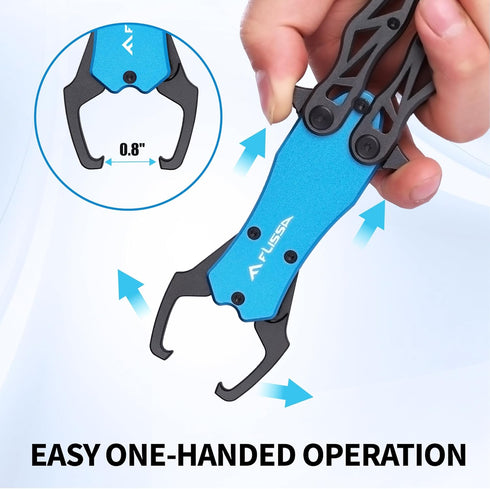FLISSA Folding Fish Gripper with Lanyard, Lightweight Aluminum Fish Grabber, Portable Fish Lip Gripper Holder