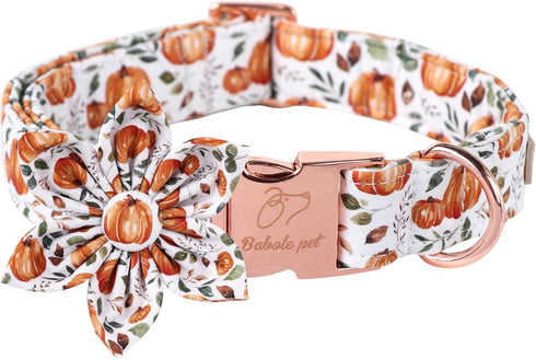 Halloween Dog Collars for Large Dogs with Flower Tie, Adjustable Pumpkin Collar for Small Medium Dogs, Boy & Girl