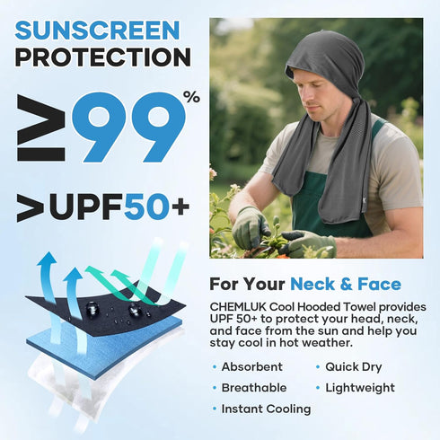 CHEMLUK 4 Packs Cooling Hoodie Towel: Cooling Towels for Neck and Face, Quick-Dry Absorbent Soft Breathable Sweat Neck
