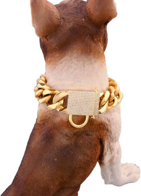Big Dog Chain Collar Heavy Strong Gold Bling Thick Solid Stainless Steel Wide 23MM Cuban Link Choke Collar (20inch)
