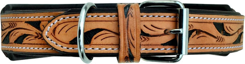 AffilareLeather Dog Collar, Western Style, Heavy Duty Hand Tooled, Adjustable Padded for Puppies and Big Dogs