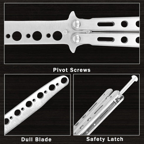 Moon Boat 2PCS Butterfly Knife Training Practice Comb, Unsharpened Blade Black Silver