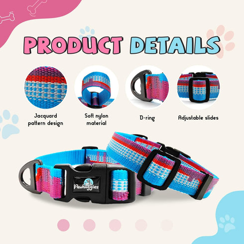 Jacquard Dog Collar, Adjustable Pet Dog Collar for Medium Dogs with Quick Release Buckle, Durable Breathable & Fade