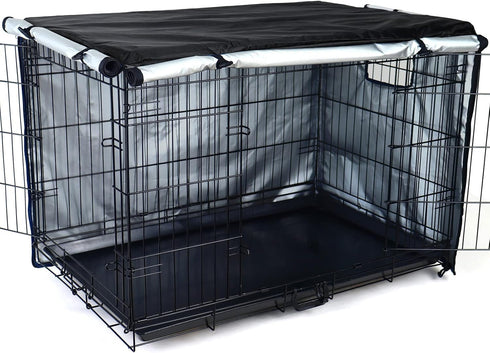 Durable Dog Crate Cover-Double Door, Waterproof Anti-UV Pet Kennel Cover Fit for 24-54 inches Crate, Black