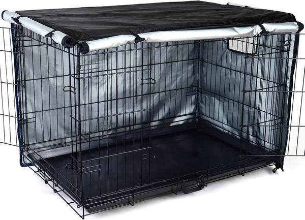 Durable Dog Crate Cover-Double Door, Waterproof Anti-UV Pet Kennel Cover Fit for 24-54 inches Crate, Black