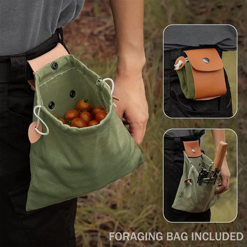 Mushroom Knife with Brush and Foraging Bag Kit, Folding Gardening Knife for Pruning and Harvesting