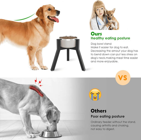 Dog Bowl Stand for Medium LargeDogs, Adjustable Width Elevated Dog Bowls for 7-10.6" Wide Bowls, Raised Dog Food & Water Bowls, 11 inch Tall Single Dog Bowl Holder, Black (Bowl Not Included)