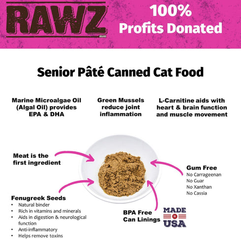 '-12 Pack Pack -4 (5.5 oz Rawz Natural Premium Pate Canned Wet Food for Senior Cats Cans Variety Flavor Bundle Flavors