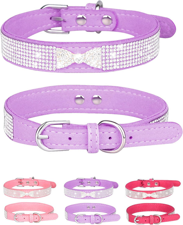 Bling Dog Collar for Small Medium Large Dogs, Crown Rhinestone Collars for Girl and Boy Dogs, Adjustable Leather Suede