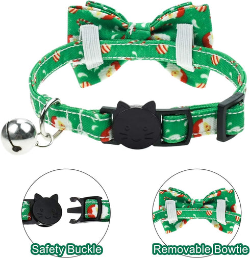 Malier 2 Pack Christmas Cat Collars Breakaway with Bow Tie and Bell, Classic Buffalo Plaid Kitten Collar for Cats