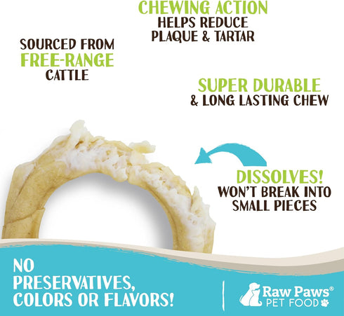 Raw Paws Compressed Rawhide Rings for Dogs, 6-inch, 5-Count - Digestible Rawhide Donuts, Natural Puppy Teething Rings