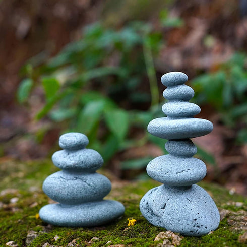 OwMell Balanced Stones Cairn Statue, Stacked Zen Rock Decor for Small Fish Tank Micro Landscape Decoration 3.7"