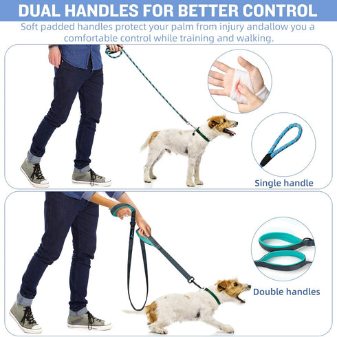 PuppyDoggy Dog Leash for Large Medium Dogs, 6 ft Reflective Stitching with 2 Traffic Padded Handles for Training