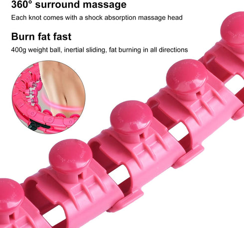 Smart Adjustable Hoop, 24 Knots Fitness with 360° Massage Head, 2 in 1 Detachable Abdominal Fitness and Massage for Beginners and Professionals MHG05, Pink