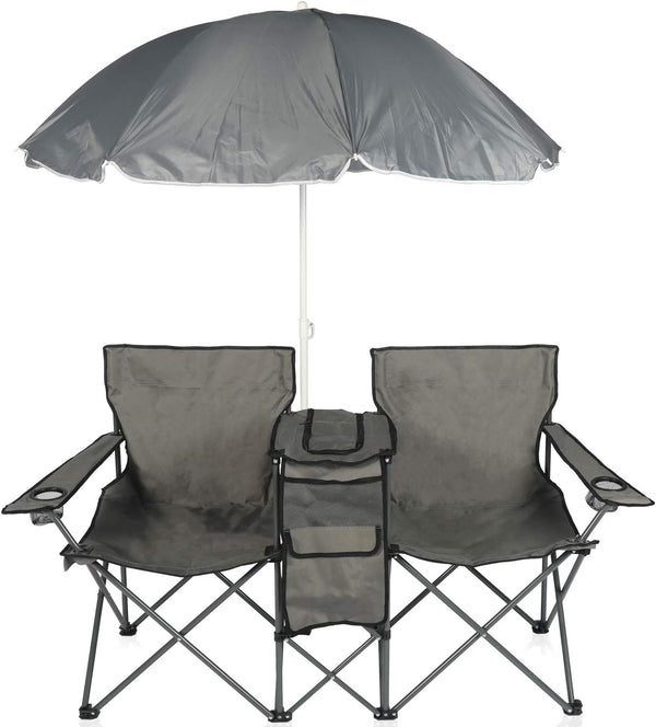 ROHUMTY YILI Double Folding Camping Chairs, Portable Camping Chairs w/Removable Umbrella Mini Table