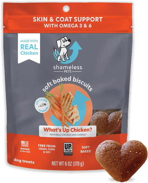 Shameless Pets Soft-Baked Dog Treats, What's Up Chicken - Natural Chews for Skin & Coat Support, 1-Pack