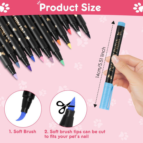 Dog Nail Polish Pens - Quick Dry, 15 Colors Pet Nail Polish Set for DIY Stylish Dog Nail Art - Non Toxic and Easy to Use