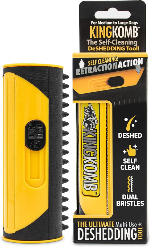King Kanine Pet Grooming Brush - Self Cleaning Deshedding Tool for Dogs, Cats & Horses, Medium & Large