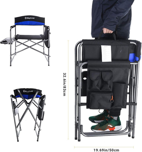 Backpacking KingCamp Portable Camping Chair, Folding Directors Chair Compact Outdoor Chair with Side Table Cup Holder