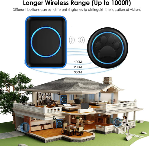 1000 1 1 Full House Dog Doorbell for Potty Training, Wireless Pet Doggie Door Bell Training to Go Outside, Waterproof
