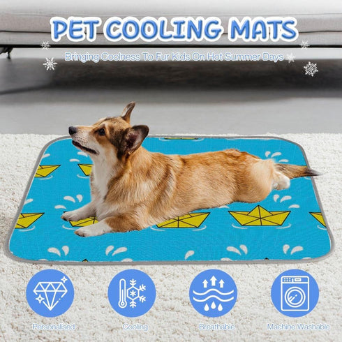 imiBBWQu Sailboat Summer 27" 22" Cooling Dog Bed Paper Blue Yellow Dog Mats for Color Changing Washable Pad Cool Pet