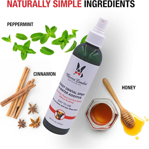 Warren London Doggy Dental Spray & Water Additive, Fresh Breath for Dogs & Cats, Natural Peppermint & Honey Formula - 8