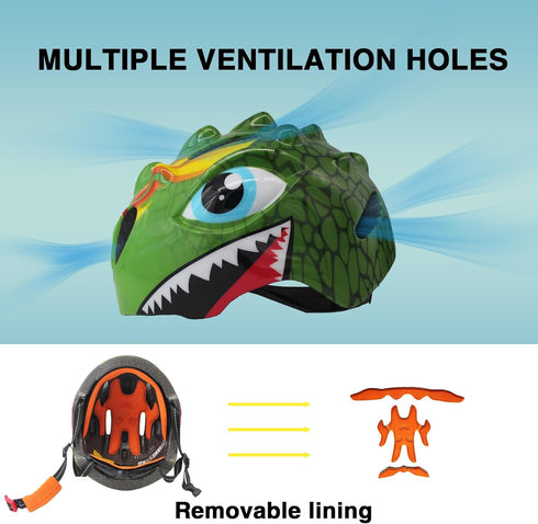 Toddler Helmet Kids Bike Helmet - 3D Dinosaur Design Protective Gear Set for Kids Age 3-8, Safety Certified.